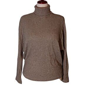 NEW OGL Oatmeal Sparkle Dolman Sleeve Waffle Knit Turtleneck Brami Sweater L